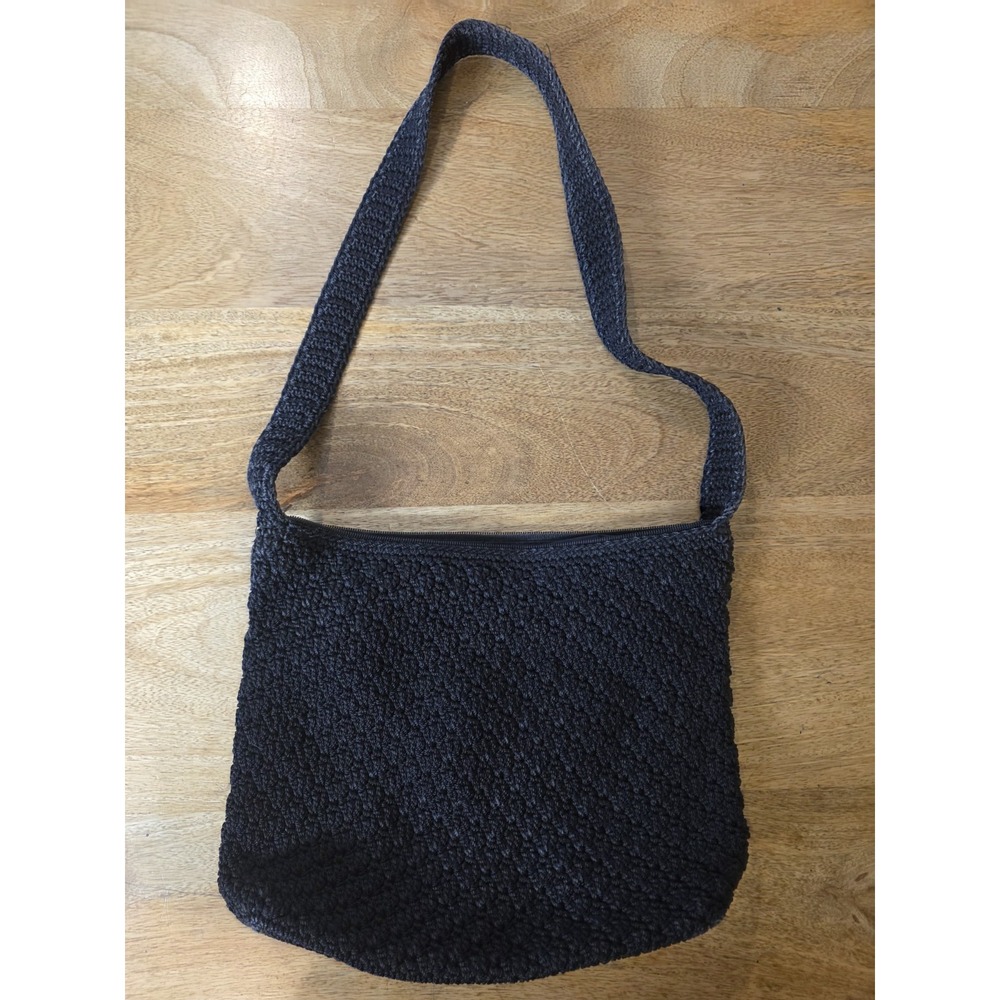 The Sak Shoulder Bag Black Crochet Medium Zip Closure
